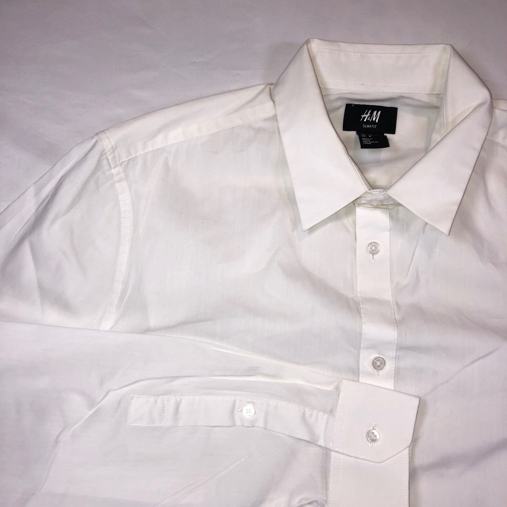 HM Slim Fit White Long Sleeve Button Down Shirt Mens Medium 0501728